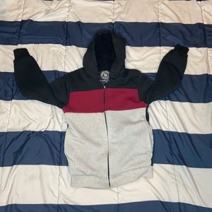 Boys size 10/12 jacket red black & white